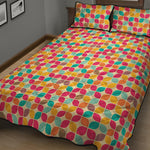 Retro Geometric Rounded Square Print Quilt Bed Set