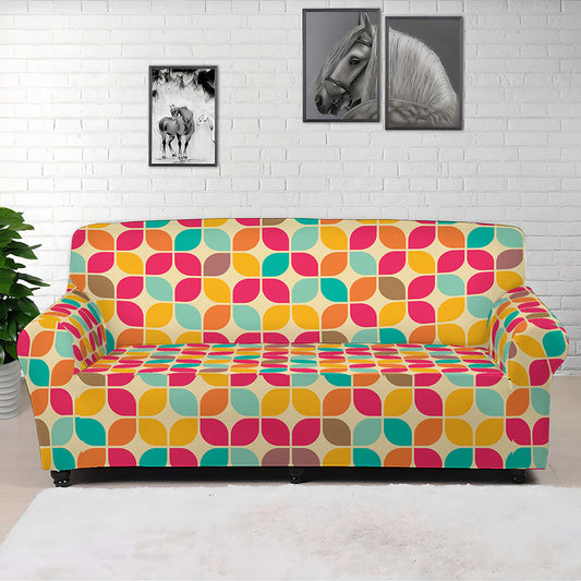 Retro Geometric Rounded Square Print Sofa Cover