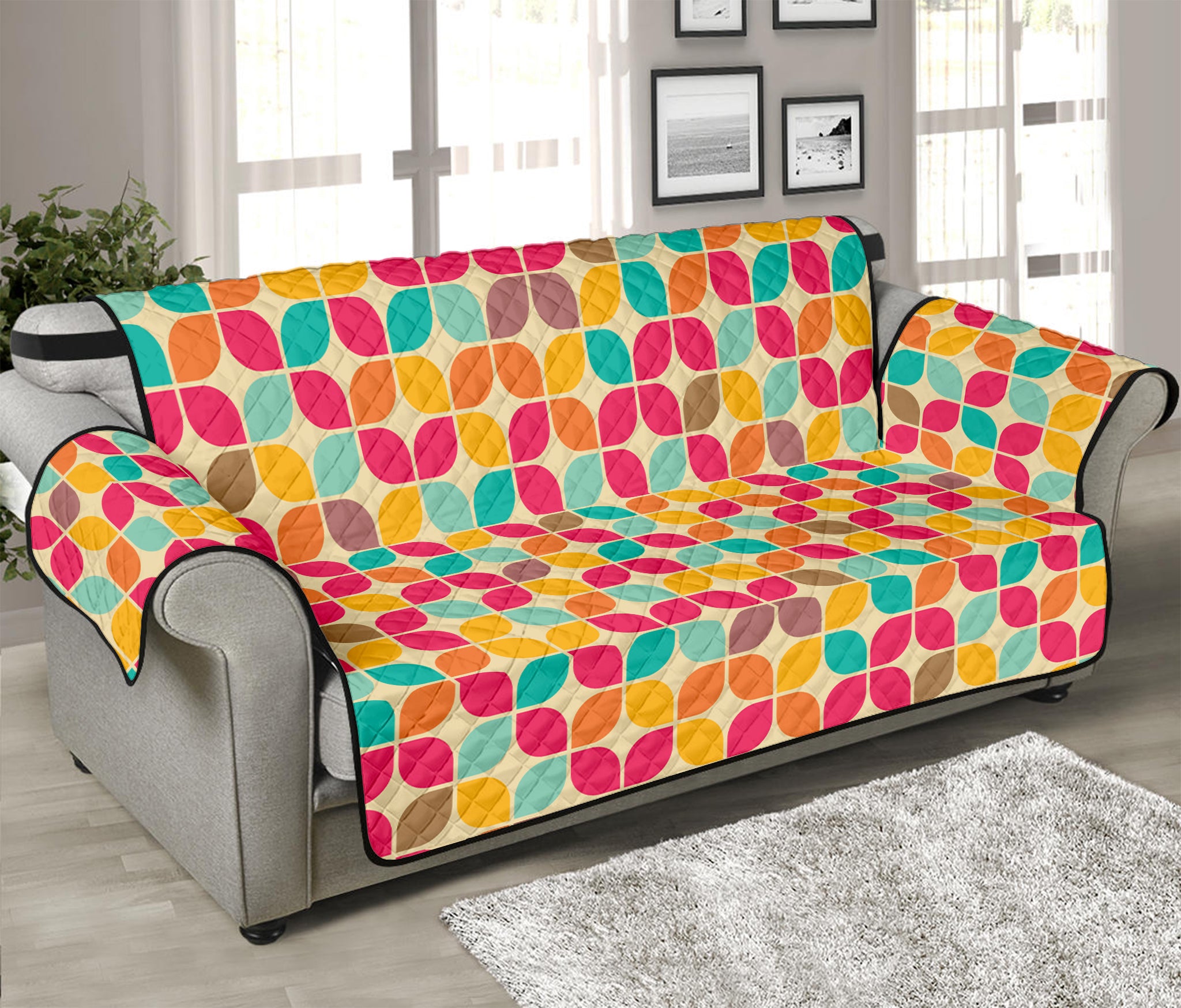 Retro Geometric Rounded Square Print Sofa Protector