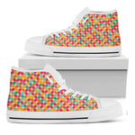 Retro Geometric Rounded Square Print White High Top Shoes