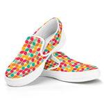 Retro Geometric Rounded Square Print White Slip On Shoes
