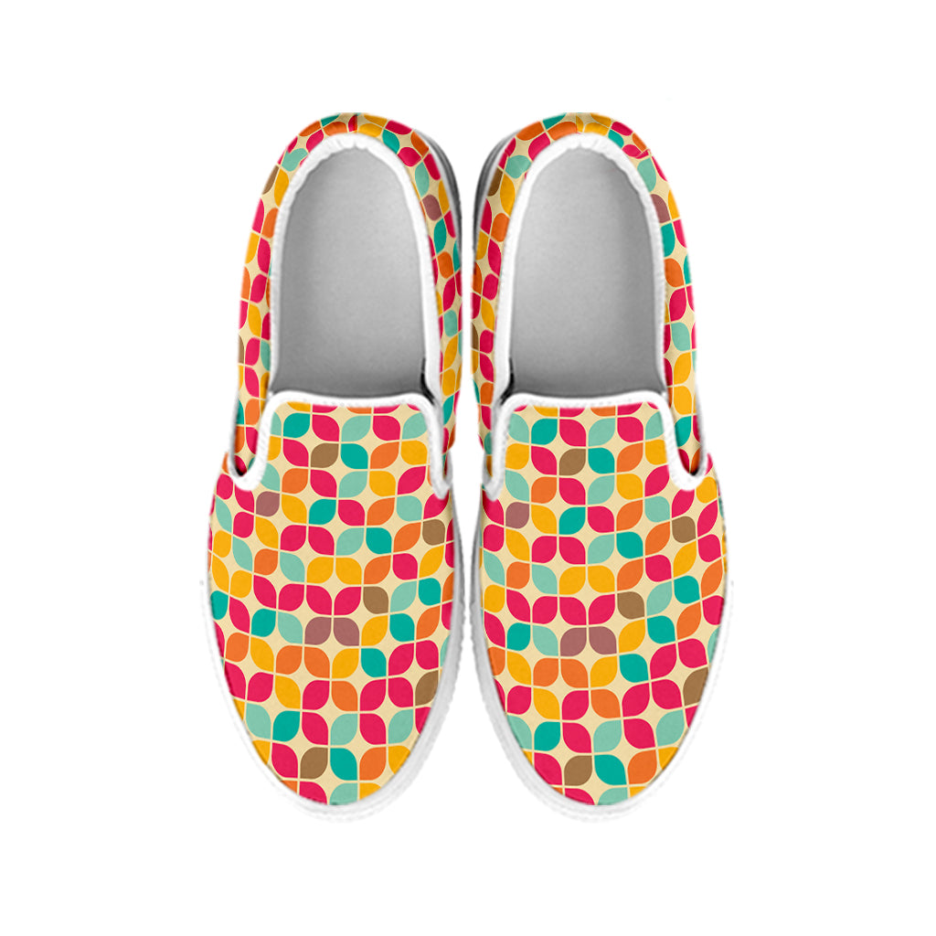 Retro Geometric Rounded Square Print White Slip On Shoes