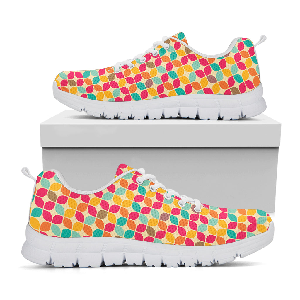 Retro Geometric Rounded Square Print White Sneakers
