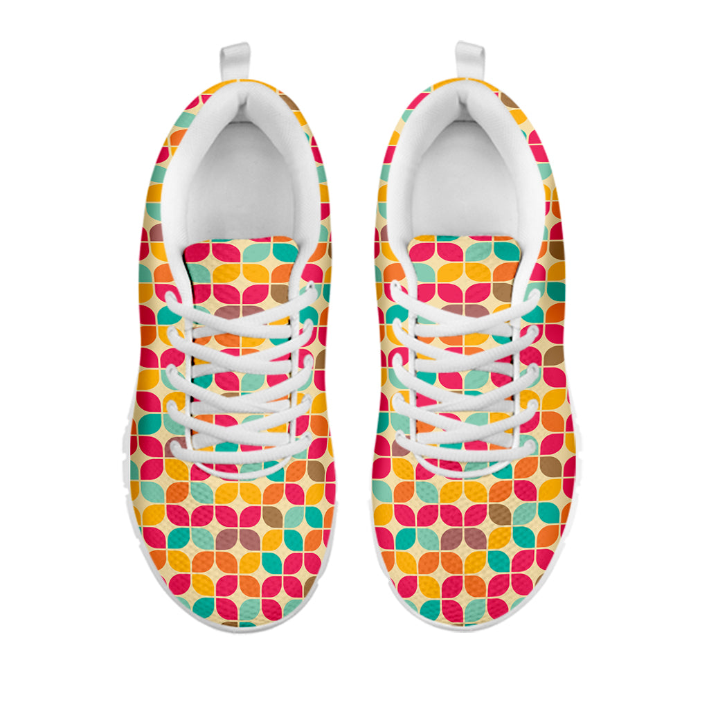Retro Geometric Rounded Square Print White Sneakers