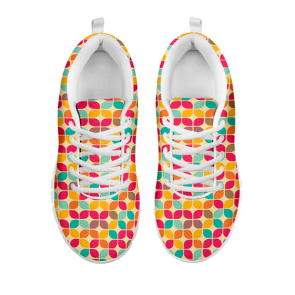 Retro Geometric Rounded Square Print White Sneakers