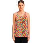 Retro Geometric Rounded Square Print Women's Racerback Tank Top
