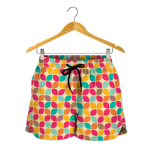 Retro Geometric Rounded Square Print Women's Shorts