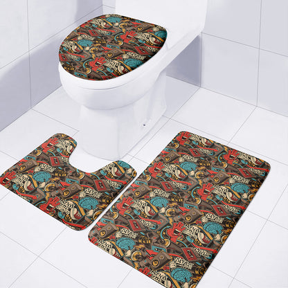 Retro Graffiti Pattern Print 3 Piece Bath Mat Set