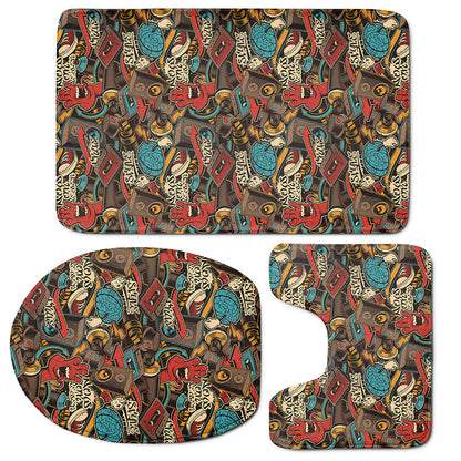 Retro Graffiti Pattern Print 3 Piece Bath Mat Set