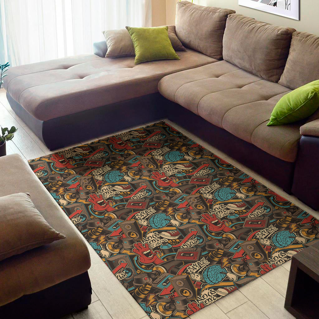 Retro Graffiti Pattern Print Area Rug