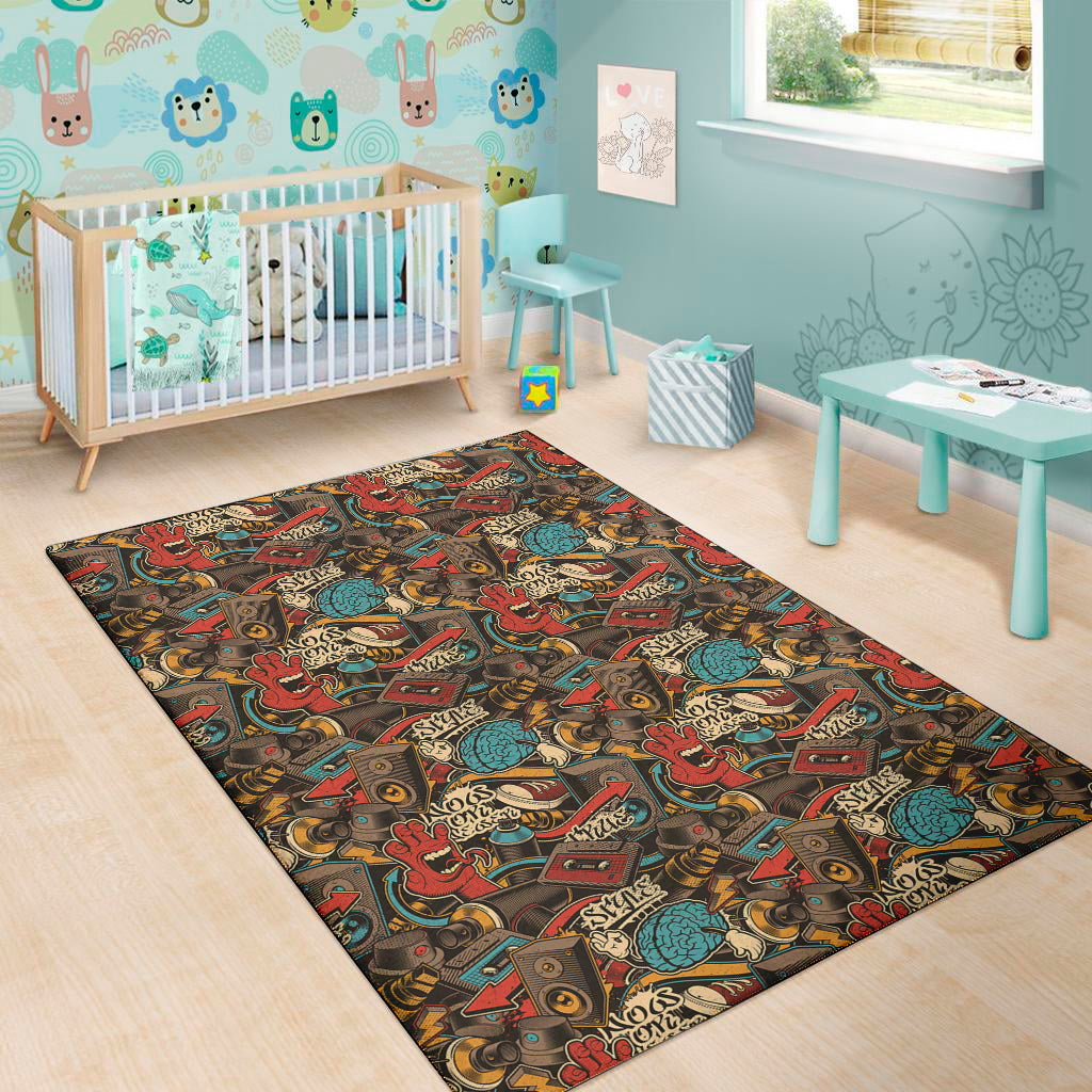 Retro Graffiti Pattern Print Area Rug