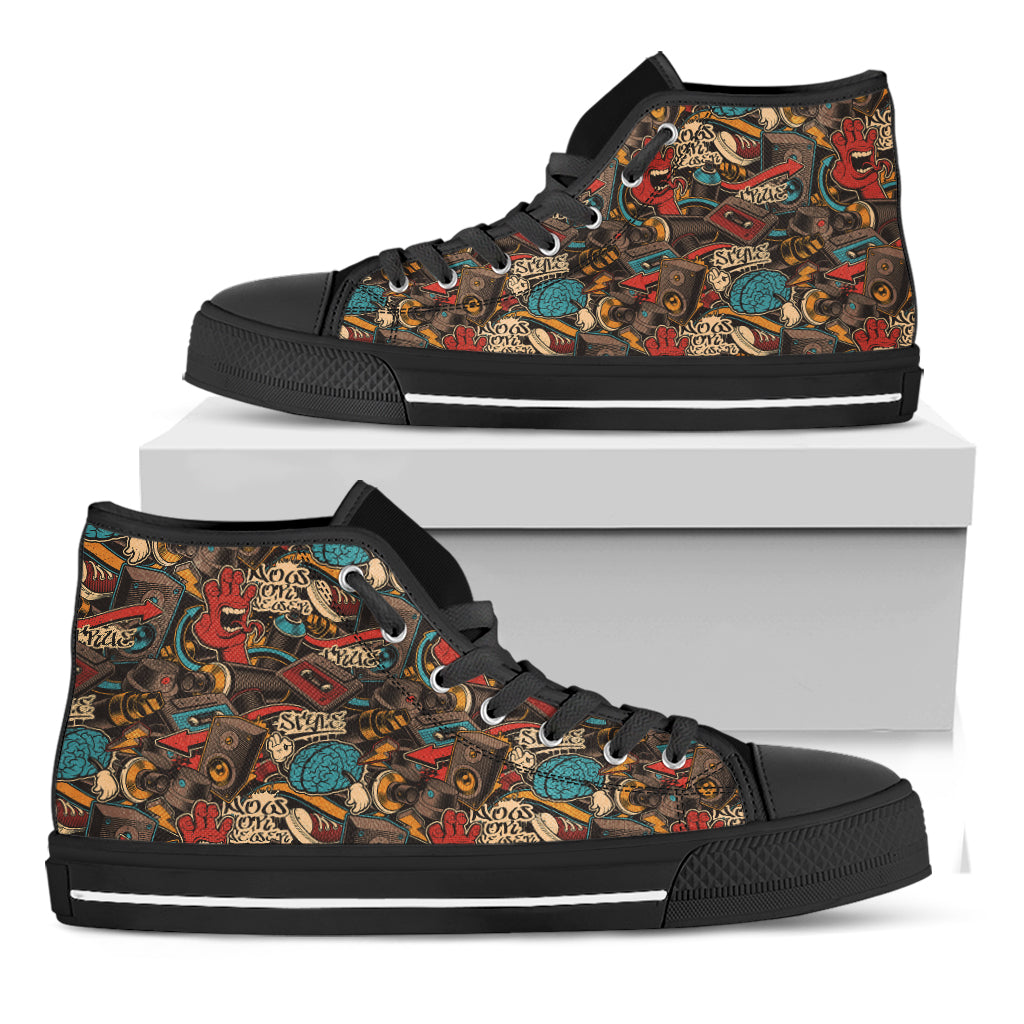 Retro Graffiti Pattern Print Black High Top Shoes