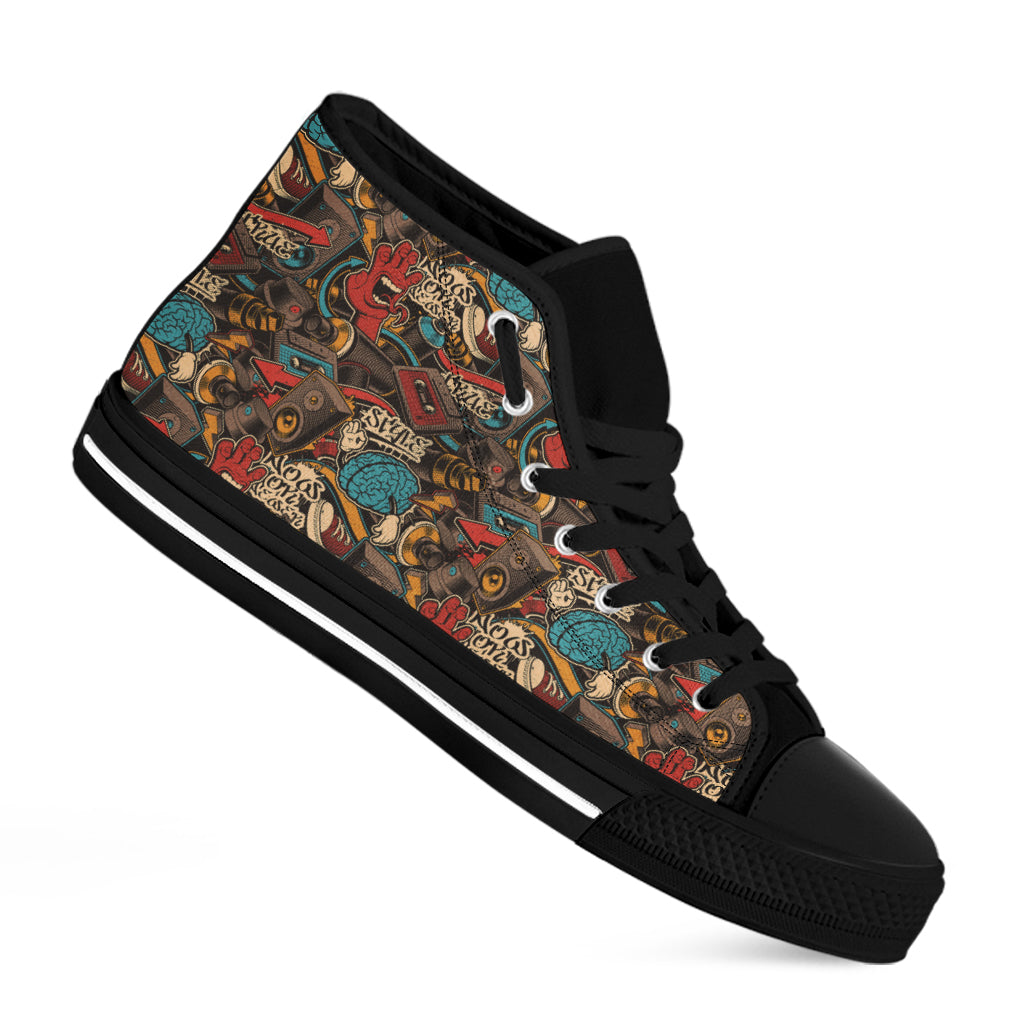 Retro Graffiti Pattern Print Black High Top Shoes