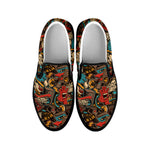 Retro Graffiti Pattern Print Black Slip On Shoes