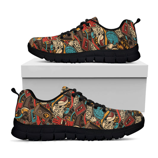 Retro Graffiti Pattern Print Black Sneakers