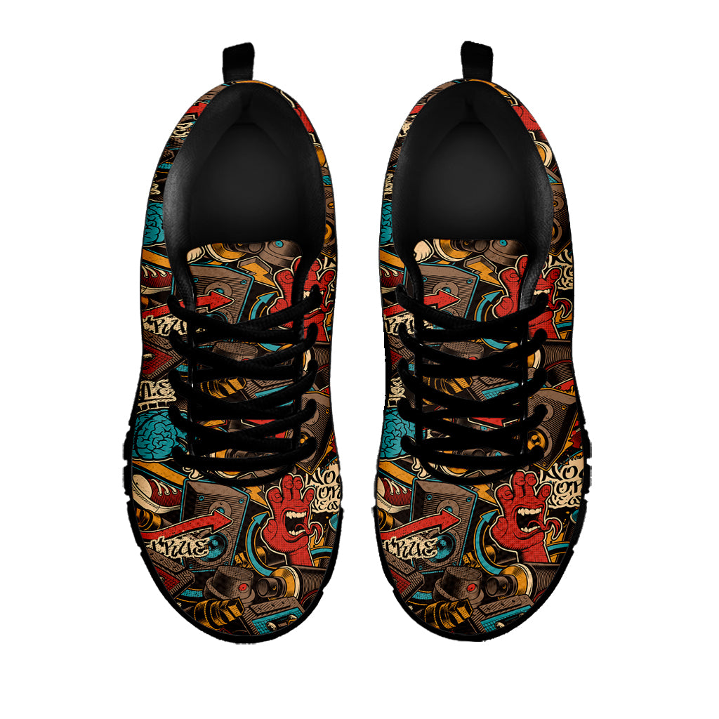 Retro Graffiti Pattern Print Black Sneakers