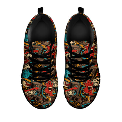 Retro Graffiti Pattern Print Black Sneakers