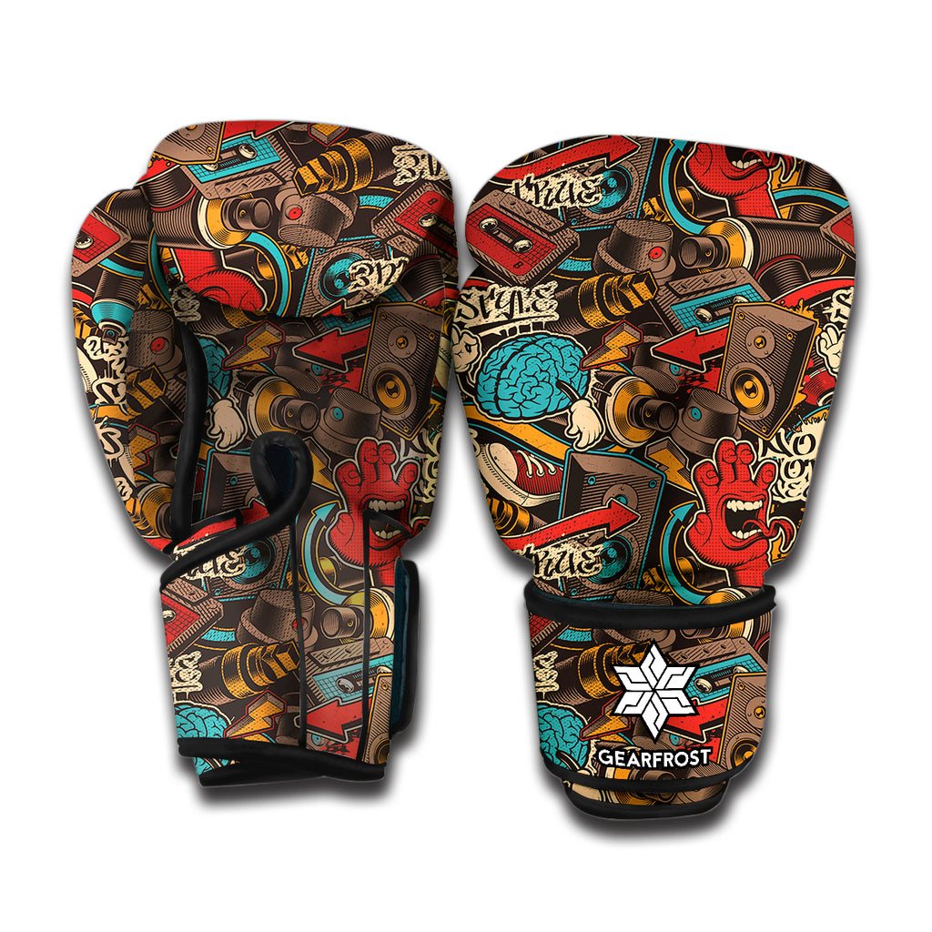 Retro Graffiti Pattern Print Boxing Gloves