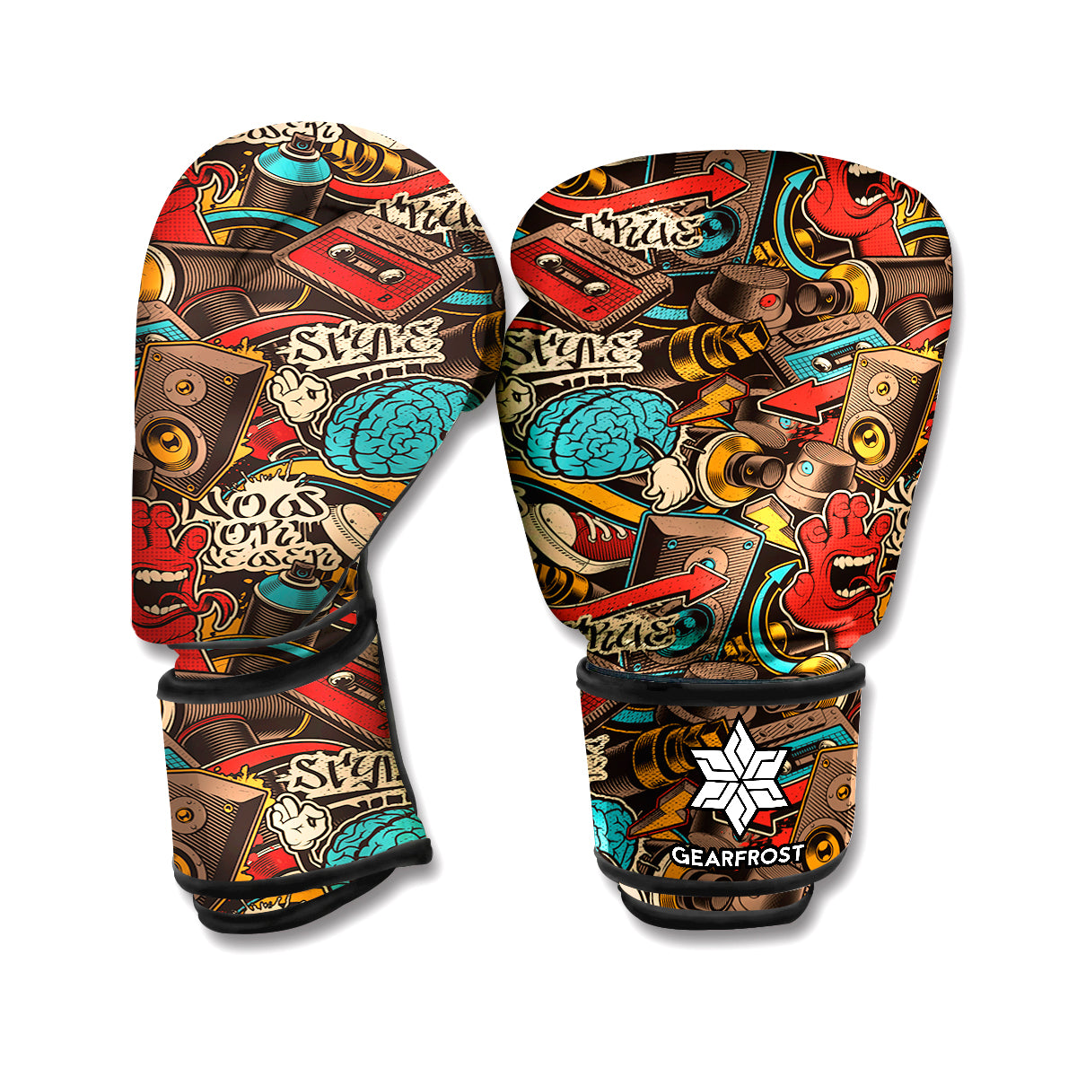 Retro Graffiti Pattern Print Boxing Gloves