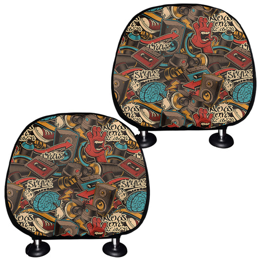 Retro Graffiti Pattern Print Car Headrest Covers