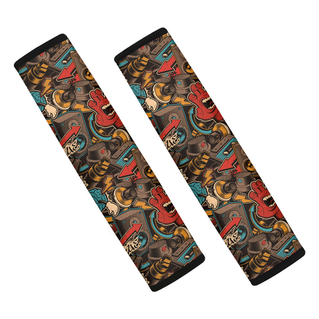 Retro Graffiti Pattern Print Car Seat Belt Covers