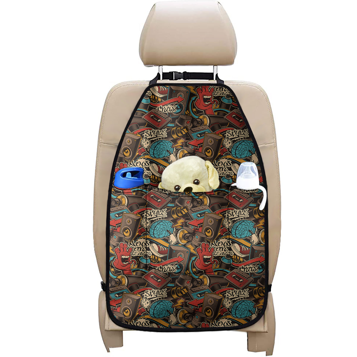 Retro Graffiti Pattern Print Car Seat Organizers