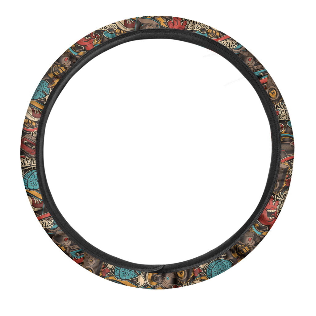 Retro Graffiti Pattern Print Car Steering Wheel Cover