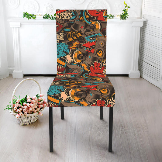 Retro Graffiti Pattern Print Dining Chair Slipcover