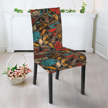 Retro Graffiti Pattern Print Dining Chair Slipcover