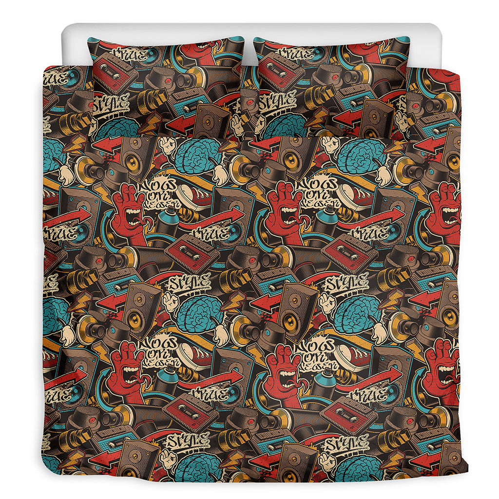 Retro Graffiti Pattern Print Duvet Cover Bedding Set