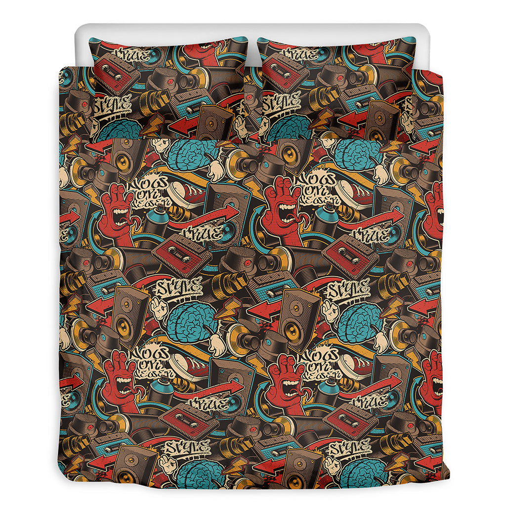 Retro Graffiti Pattern Print Duvet Cover Bedding Set