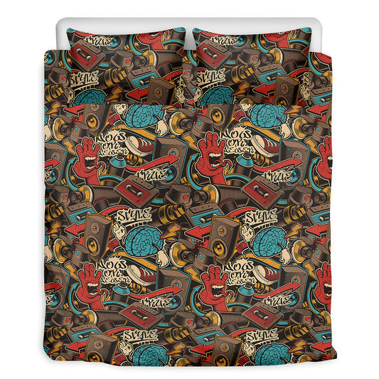 Retro Graffiti Pattern Print Duvet Cover Bedding Set
