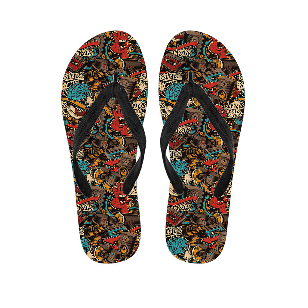 Retro Graffiti Pattern Print Flip Flops