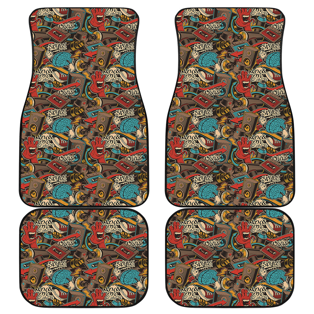 Retro Graffiti Pattern Print Front and Back Car Floor Mats