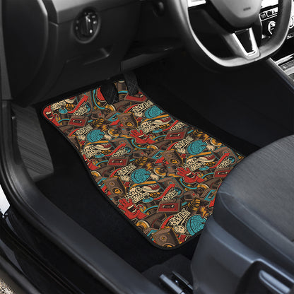 Retro Graffiti Pattern Print Front and Back Car Floor Mats