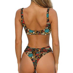 Retro Graffiti Pattern Print Front Bow Tie Bikini
