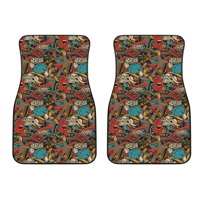 Retro Graffiti Pattern Print Front Car Floor Mats