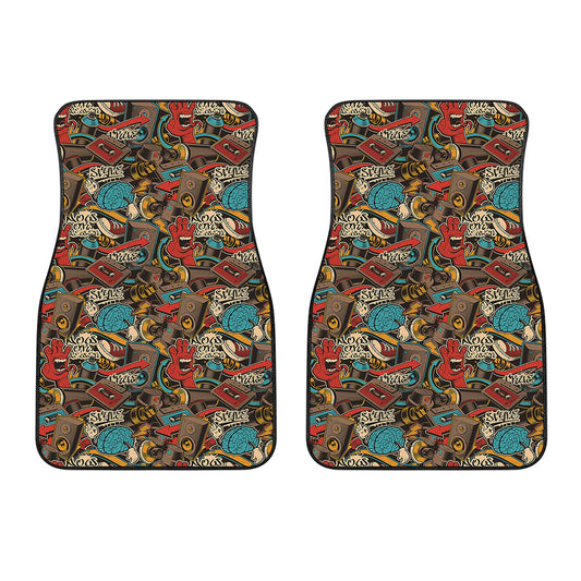 Retro Graffiti Pattern Print Front Car Floor Mats