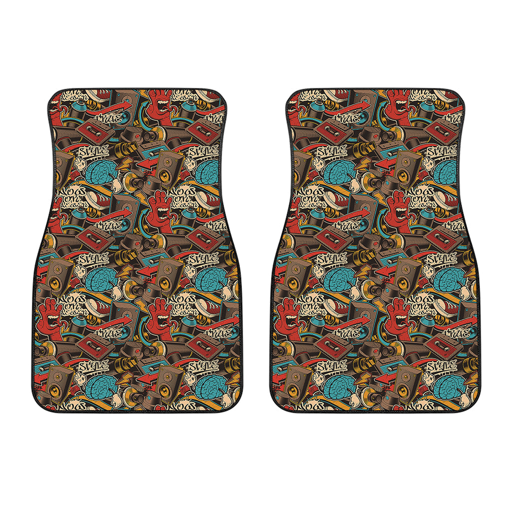 Retro Graffiti Pattern Print Front Car Floor Mats
