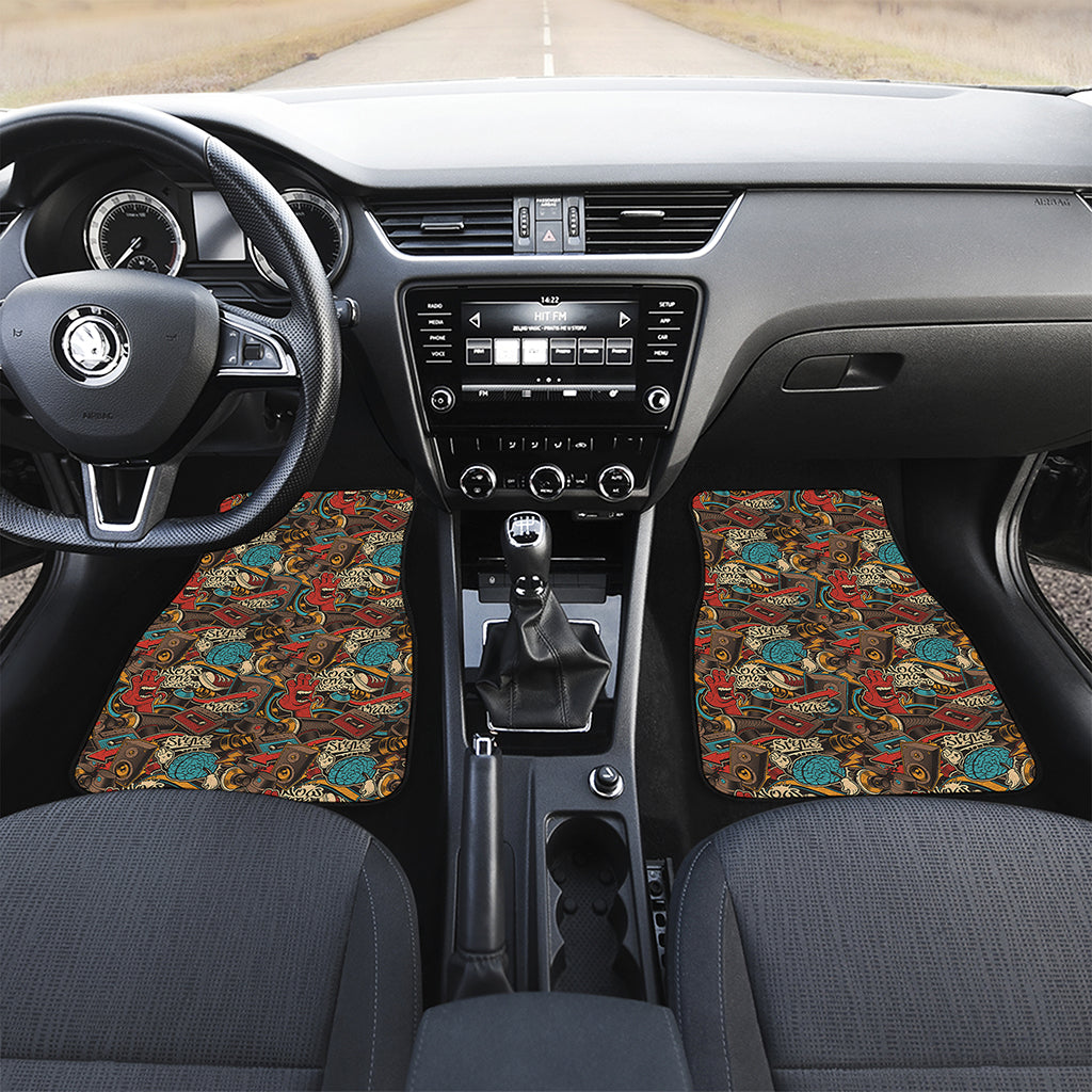 Retro Graffiti Pattern Print Front Car Floor Mats