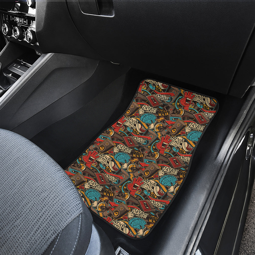 Retro Graffiti Pattern Print Front Car Floor Mats