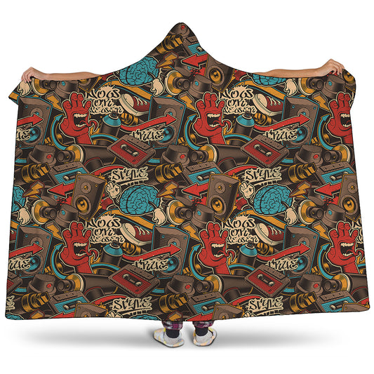 Retro Graffiti Pattern Print Hooded Blanket