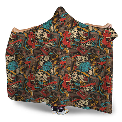 Retro Graffiti Pattern Print Hooded Blanket