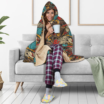 Retro Graffiti Pattern Print Hooded Blanket