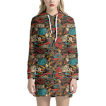 Retro Graffiti Pattern Print Hoodie Dress