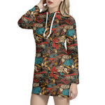 Retro Graffiti Pattern Print Hoodie Dress