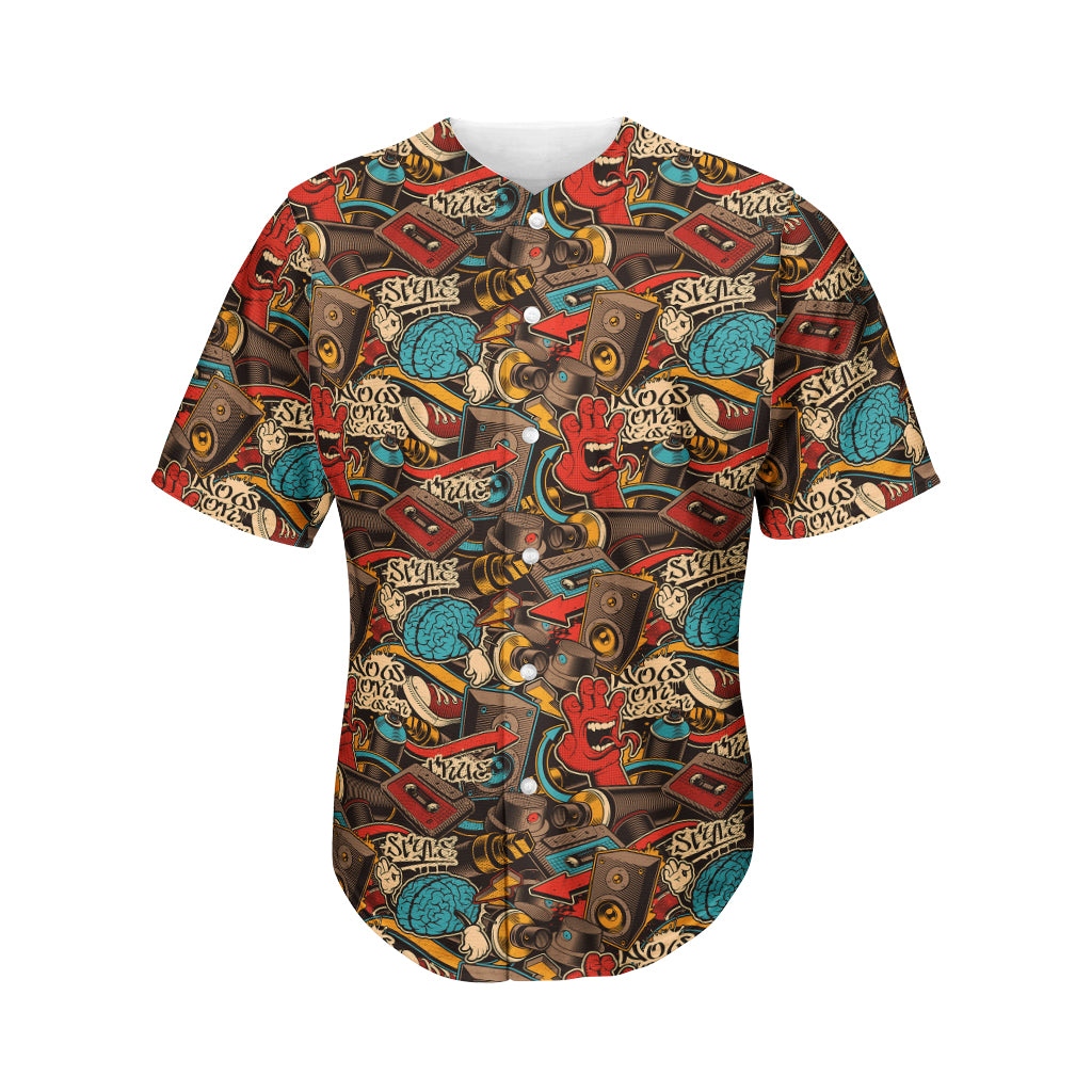 Retro Graffiti Pattern Print Men's Baseball Jersey