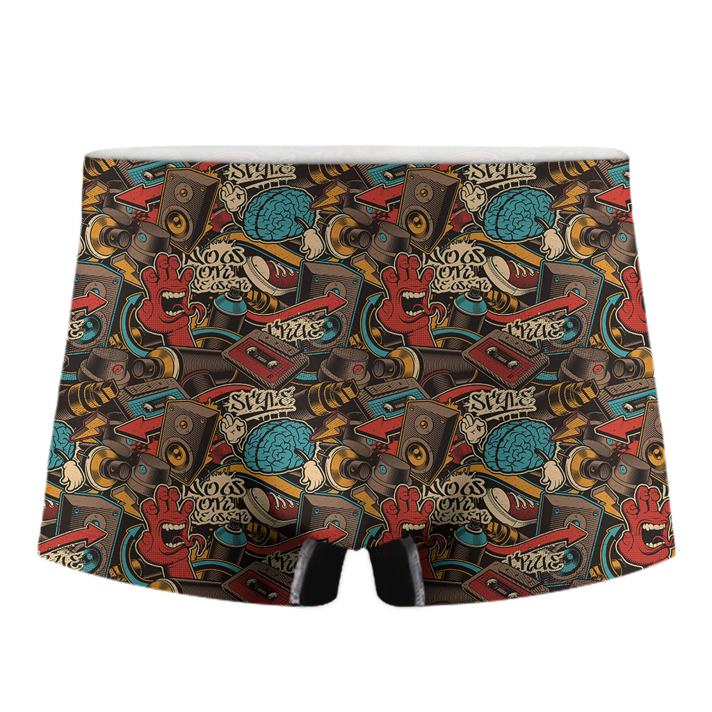 Retro Graffiti Pattern Print Men's Boxer Briefs