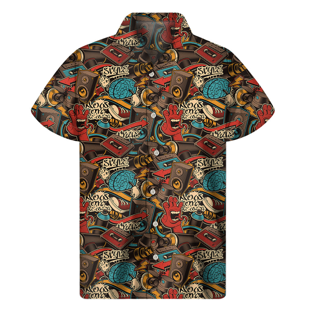 Retro Graffiti Pattern Print Men's Short Sleeve Shirt