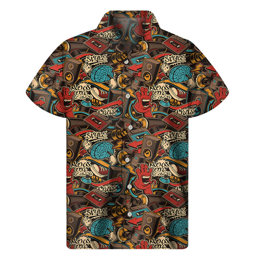 Retro Graffiti Pattern Print Men's Short Sleeve Shirt